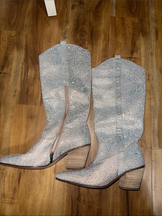 Shoes - Sparkle Western Mid-Calf Boots in Silver